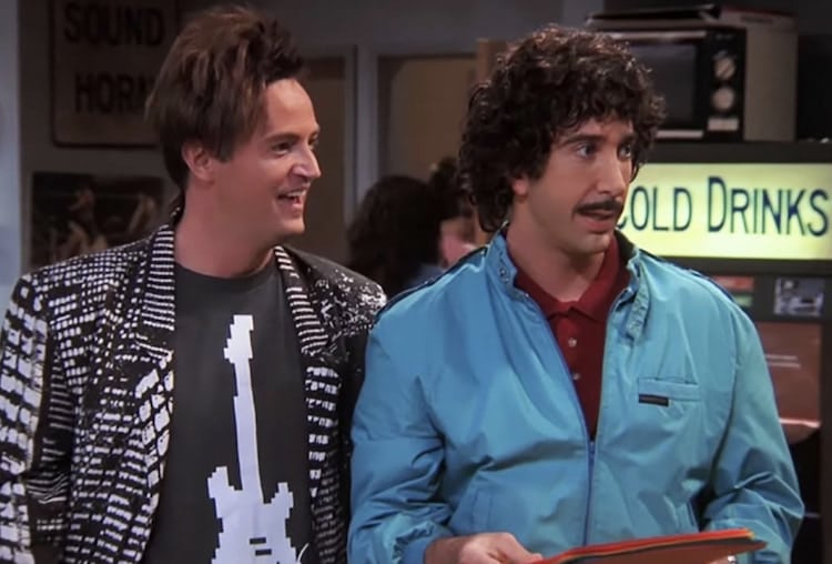 Chandler and Ross in a flashback to their college years.