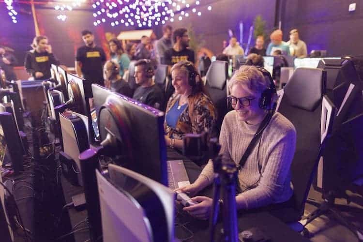 Erika, Michelle, Lawrence and Danny mid Crash match