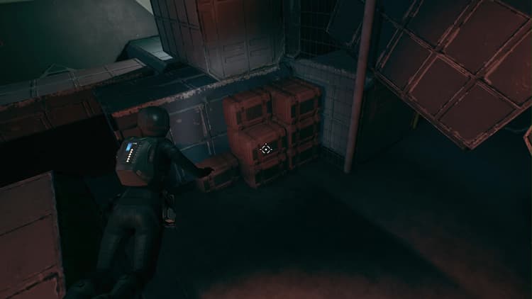 Drummer uses her jetpack to traverse a cargo bay