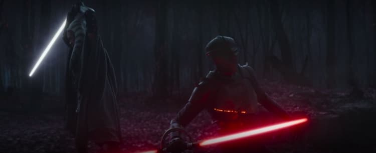 Ahsoka runs Marrok through with her white lightsaber as Marrok collapses to his knees