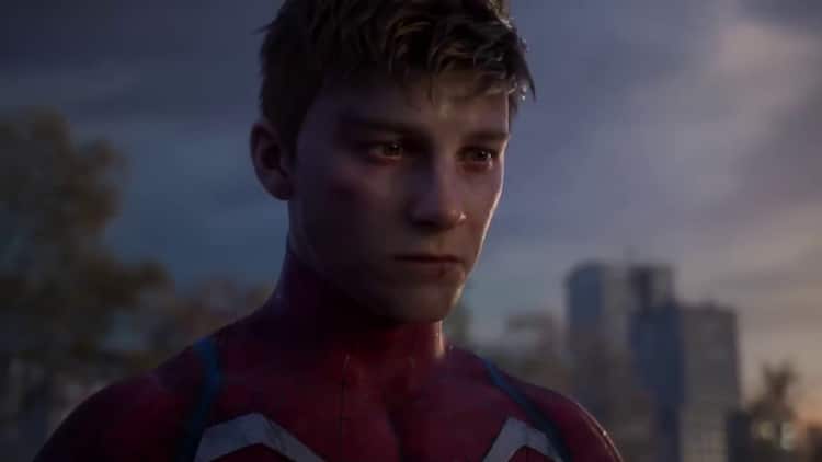 A sullen and beaten Spider-Man soul searching