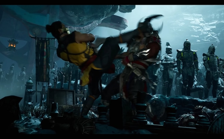 Scorpion kicks General Shao in the face.