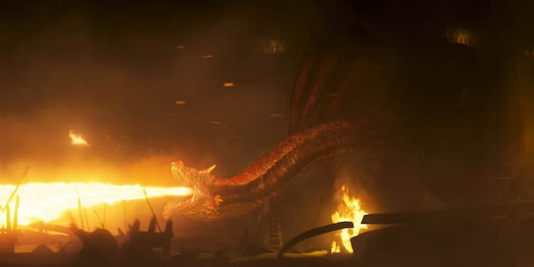 Caraxes breathes fire in war.