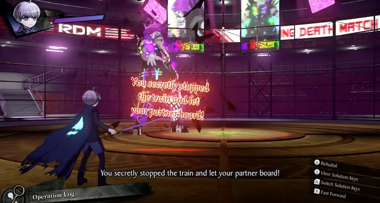 Yuma wielding a sword has to fight off monsters who attack with opposing deductions